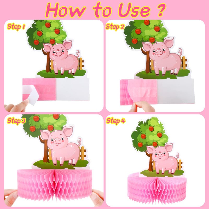 Threan 6 Pcs Farm Animals Party Decorations Honeycomb Centerpieces Farm Themed Cake Balls Table Toppers Barn, Birthday Party Supplies for 3D Table Decoration Baby Shower - Image 3